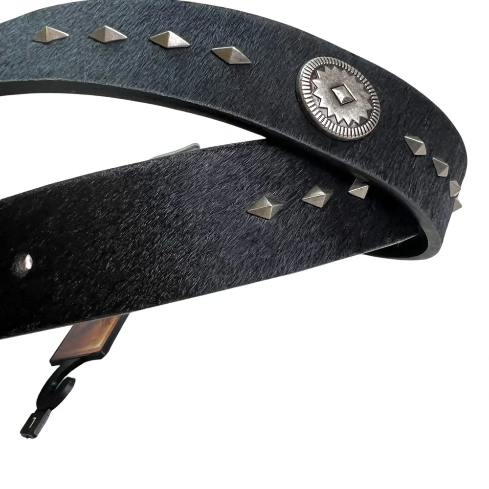 Wrangler NEW Black Leather Calf Hair with Silver Embellishments L Western Belt
